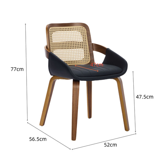 Set of 2 Rattan Back Dining Chairs, Black Faux Leather V1127-AU-DC02-BLK