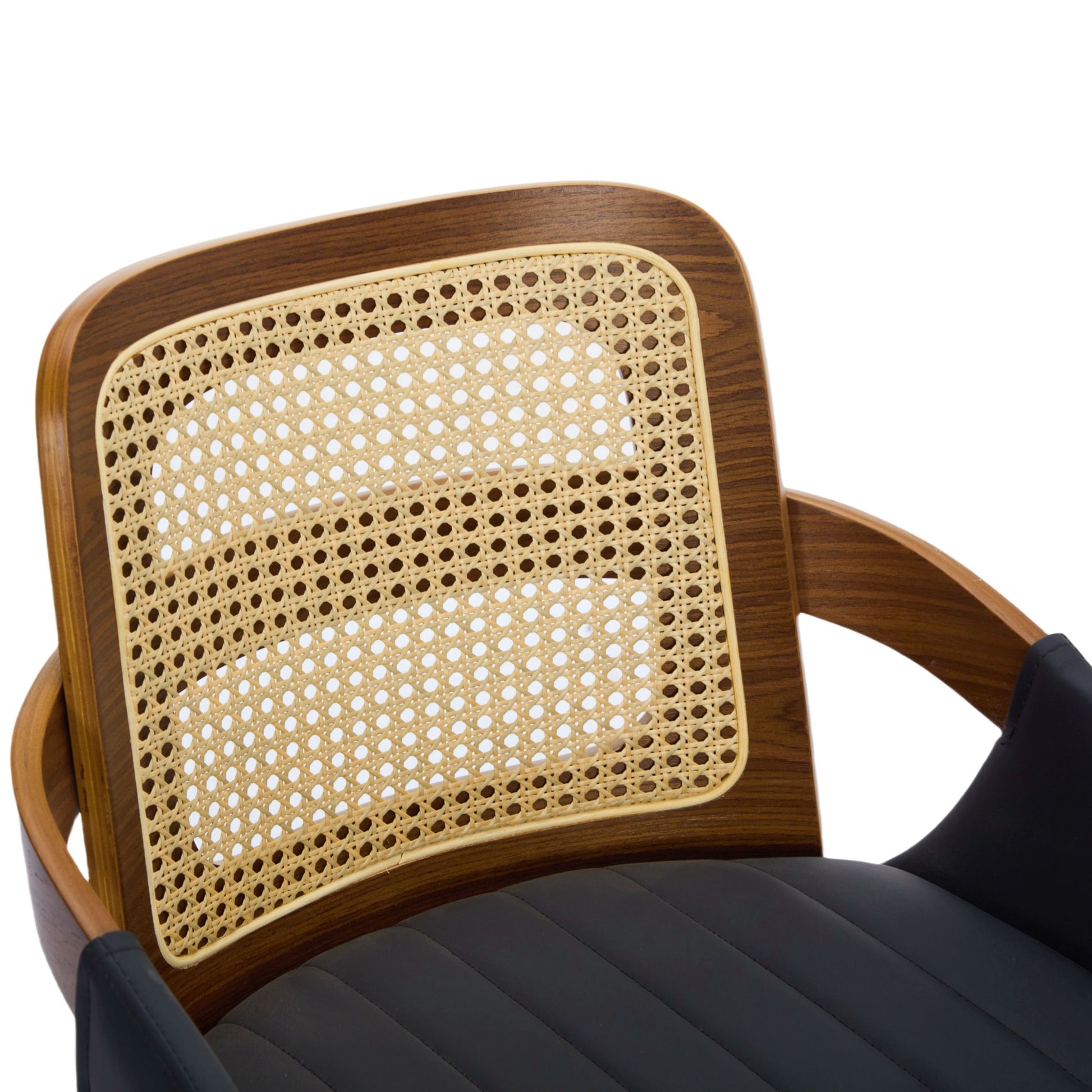 Set of 2 Rattan Back Dining Chairs, Black Faux Leather V1127-AU-DC02-BLK
