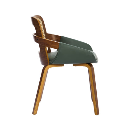 Set of 2 Rattan Back Dining Chairs, Green Faux Leather V1127-AU-DC02-GRN
