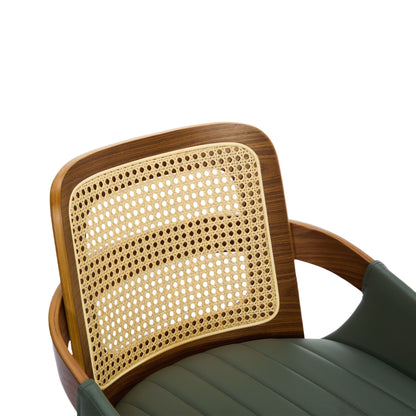 Set of 2 Rattan Back Dining Chairs, Green Faux Leather V1127-AU-DC02-GRN