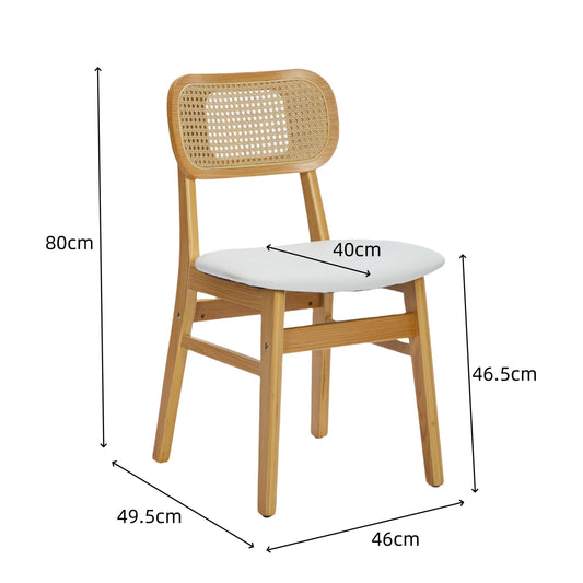 Rattan Back Dining Chairs Set of 2, White Faux Leather V1127-AU-DC03-BGE