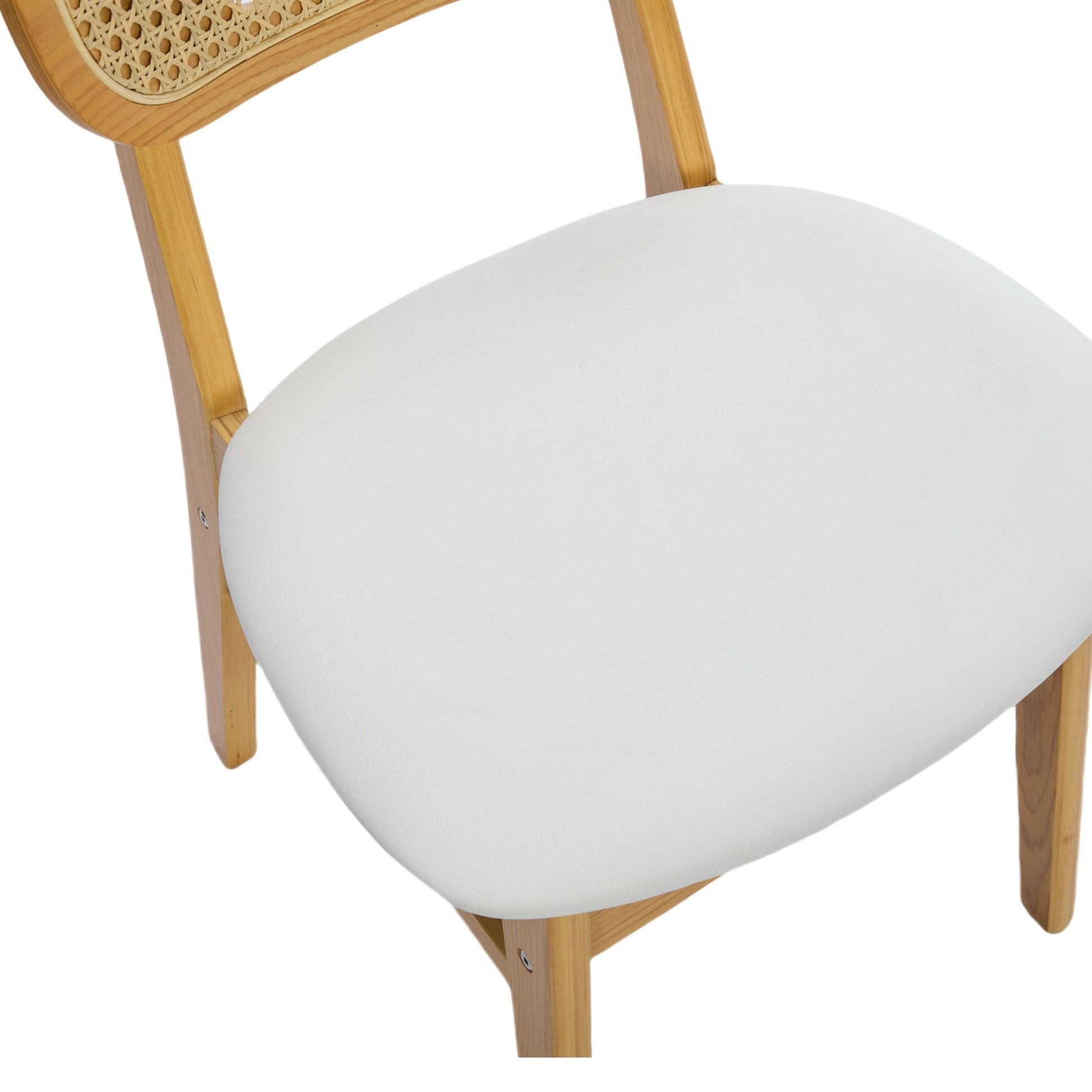 Rattan Back Dining Chairs Set of 2, White Faux Leather V1127-AU-DC03-BGE