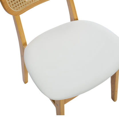 Rattan Back Dining Chairs Set of 2, White Faux Leather V1127-AU-DC03-BGE