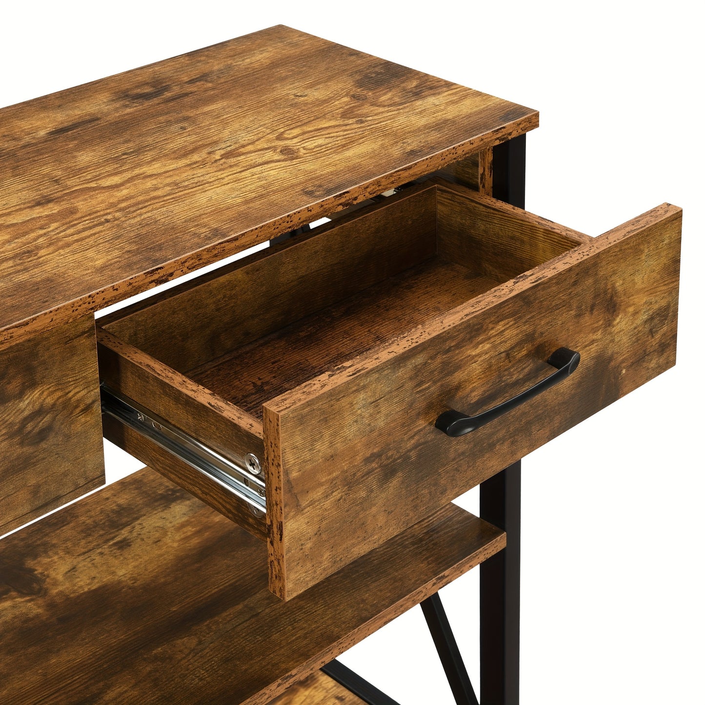 Console Table with 3 Drawers, Industrial Entryway Table with 3 Tier Storage Shelves V1127-C-CNT4-BR