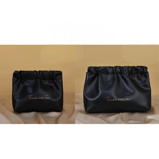 Leather Cosmetic Bag Set, Big & Small "Twinkle Little Star" Makeup Organizer for Travel & Daily Use(black) V1132-HZPSNB-BLACK