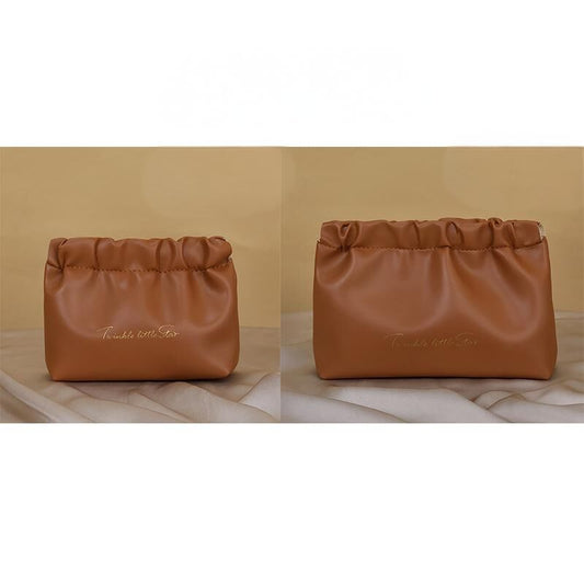 Leather Cosmetic Bag Set, Big & Small "Twinkle Little Star" Makeup Organizer for Travel & Daily Use(brown) V1132-HZPSNB-BROWN