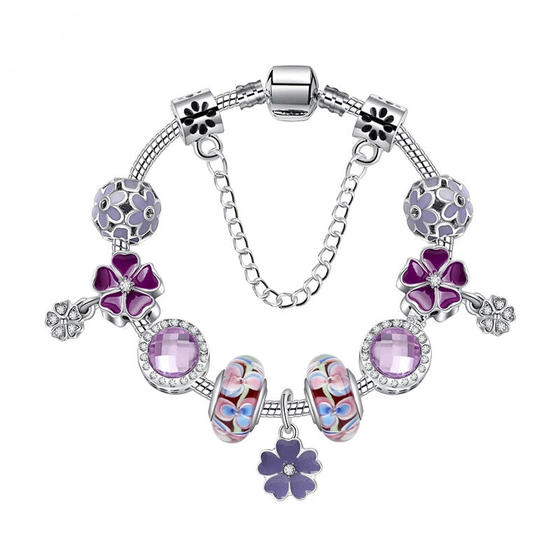Purple Floral Pendant Bracelet(18cm) V1132-NSSL1-18