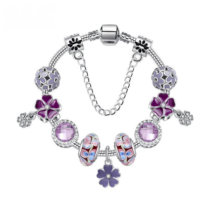 Purple Floral Pendant Bracelet(18cm) V1132-NSSL1-18