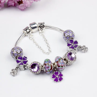 Purple Floral Pendant Bracelet(18cm) V1132-NSSL1-18