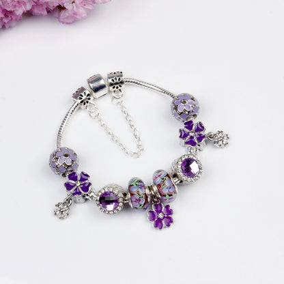 Purple Floral Pendant Bracelet(19cm) V1132-NSSL1-19
