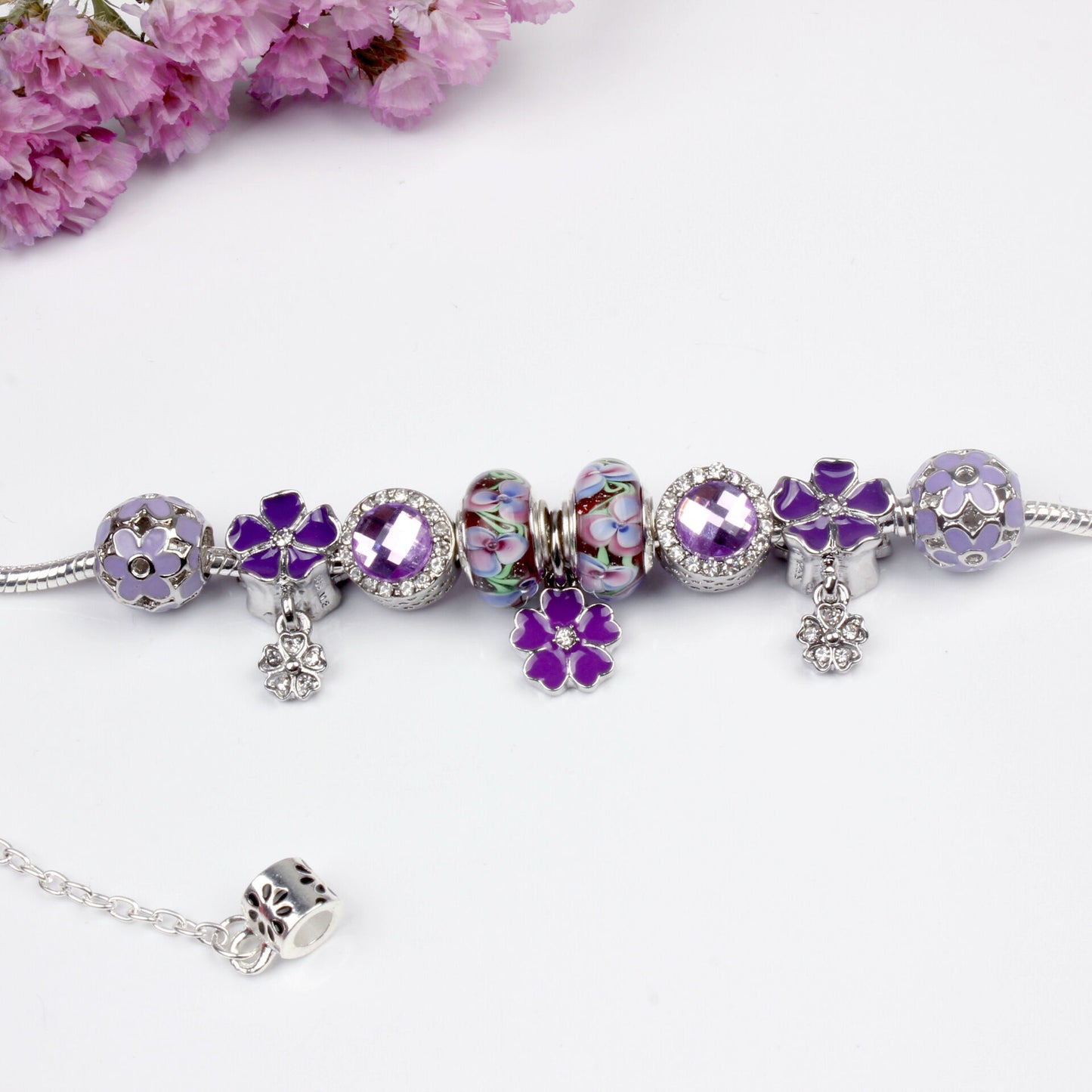 Purple Floral Pendant Bracelet(20cm) V1132-NSSL1-20