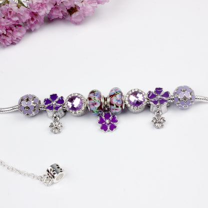 Purple Floral Pendant Bracelet(20cm) V1132-NSSL1-20