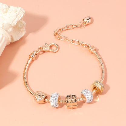 Rose Gold Crystal & Heart Charm Bracelet(rose gold,16cm) V1132-NSSL10-ROSE GOLD-16