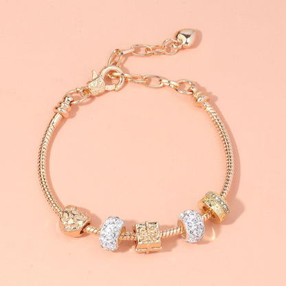 Rose Gold Crystal & Heart Charm Bracelet(rose gold,20cm) V1132-NSSL10-ROSE GOLD-20