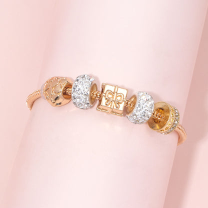 Rose Gold Crystal & Heart Charm Bracelet(rose gold,20cm) V1132-NSSL10-ROSE GOLD-20
