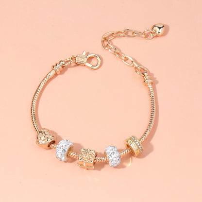 Rose Gold Crystal & Heart Charm Bracelet(rose gold,20cm) V1132-NSSL10-ROSE GOLD-20