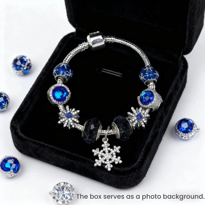 Rhinestone Blue Cat's Eye Starry Glaze Beads Bracelet with Snowflake Pendant(19cm) V1132-NSSL100-19