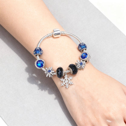 Rhinestone Blue Cat's Eye Starry Glaze Beads Bracelet with Snowflake Pendant(20cm) V1132-NSSL100-20
