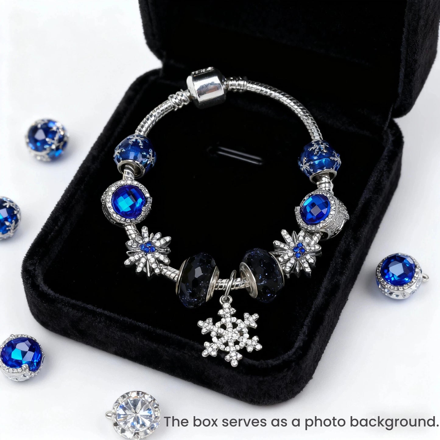 Rhinestone Blue Cat's Eye Starry Glaze Beads Bracelet with Snowflake Pendant(20cm) V1132-NSSL100-20