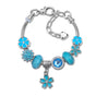 Blue Magnolia Alloy Bracelet with Rhinestones & Glaze Beads(18cm) V1132-NSSL104-18