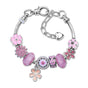 Pink Rhinestone Glass Enamel Bead Bracelet with Magnolia Pendant(18cm) V1132-NSSL106-18
