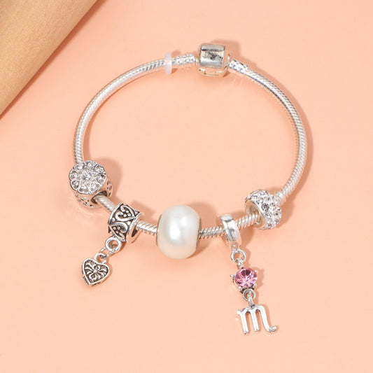 Constellation Heart Crystal Charm Bracelet(silver-toned,18cm) V1132-NSSL13-18