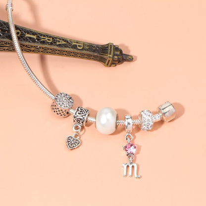 Constellation Heart Crystal Charm Bracelet(silver-toned,18cm) V1132-NSSL13-18