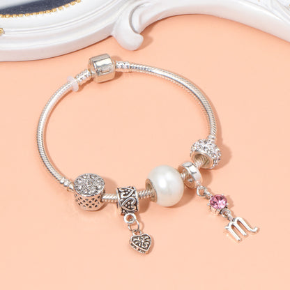 Constellation Heart Crystal Charm Bracelet(silver-toned,19cm) V1132-NSSL13-19