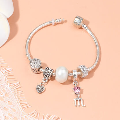 Constellation Heart Crystal Charm Bracelet(silver-toned,20cm) V1132-NSSL13-20