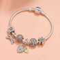 Hollow Out Crystal Flower Heart Bow Charm Bracelet(silver-toned,19cm) V1132-NSSL14-SILVER-TONED-19