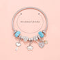 Charm Bracelet with Heart, Four-Leaf Clover & Rhinestone Beads(blue) V1132-NSSL15-BLUE