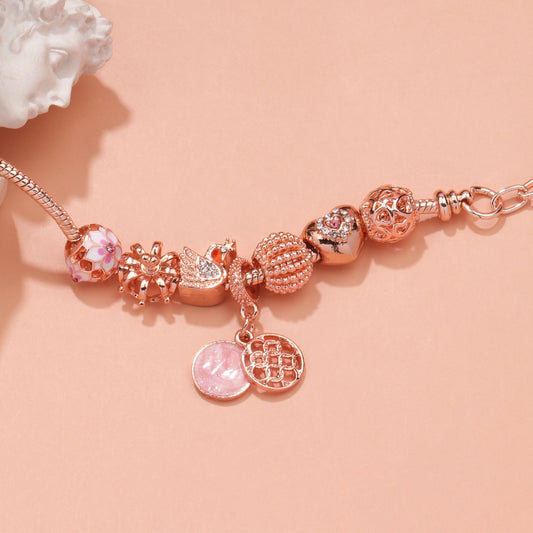 Hollow Crystal-Encrusted Swan Crown Flower Heart Bracelet(rose gold,18cm) V1132-NSSL17-ROSE GOLD-18