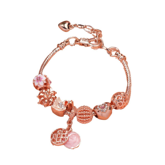 Hollow Crystal-Encrusted Swan Crown Flower Heart Bracelet(rose gold,20cm) V1132-NSSL17-ROSE GOLD-20