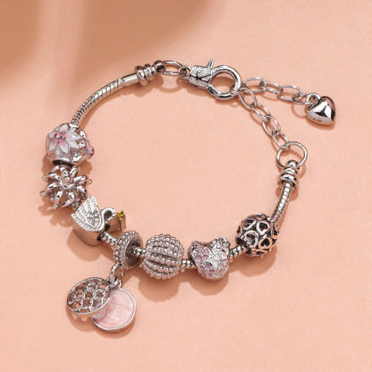 Hollow Crystal-Encrusted Swan Crown Flower Heart Bracelet(silver,20cm) V1132-NSSL17-SILVER-20