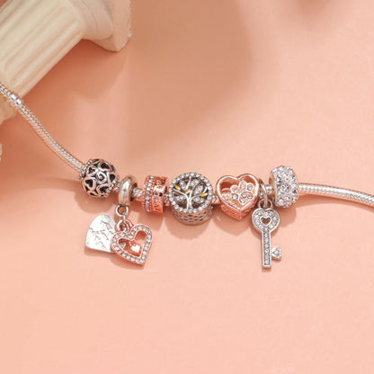 Crystal-studded Hollow Heart Key Tree of Life Bracelet(silver,17cm) V1132-NSSL18-SILVER-17