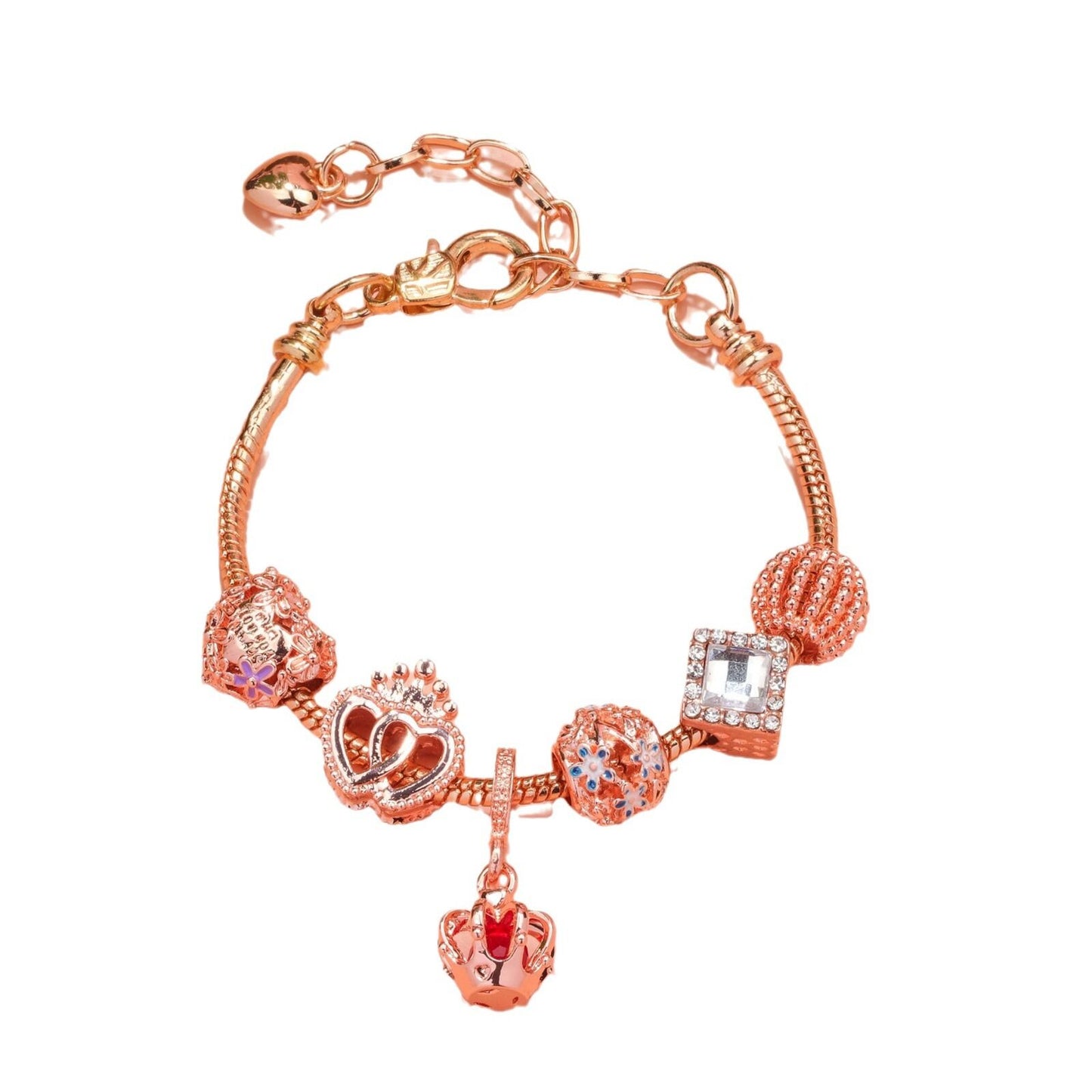 Hollow-out Rhinestone Heart Flower Charm Bracelet(rose gold,20cm) V1132-NSSL19-ROSE GOLD-20