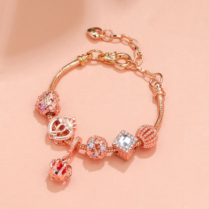 Hollow-out Rhinestone Heart Flower Charm Bracelet(rose gold,20cm) V1132-NSSL19-ROSE GOLD-20