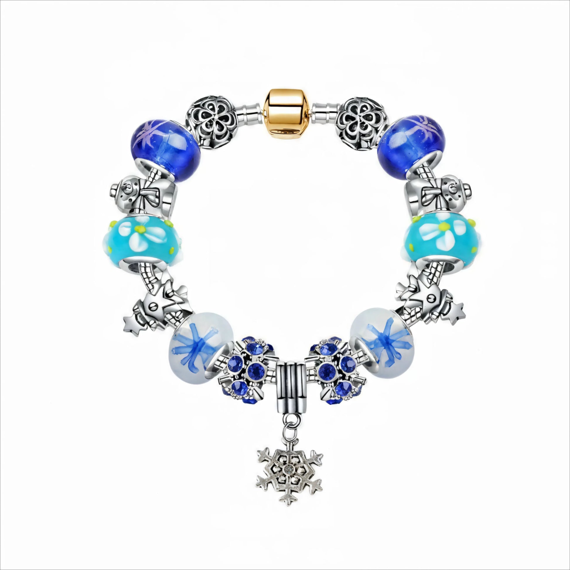 Christmas Snowman & Pine Tree Bead Bracelet with Snowflake Pendant Bracelet(19cm) V1132-NSSL20-19