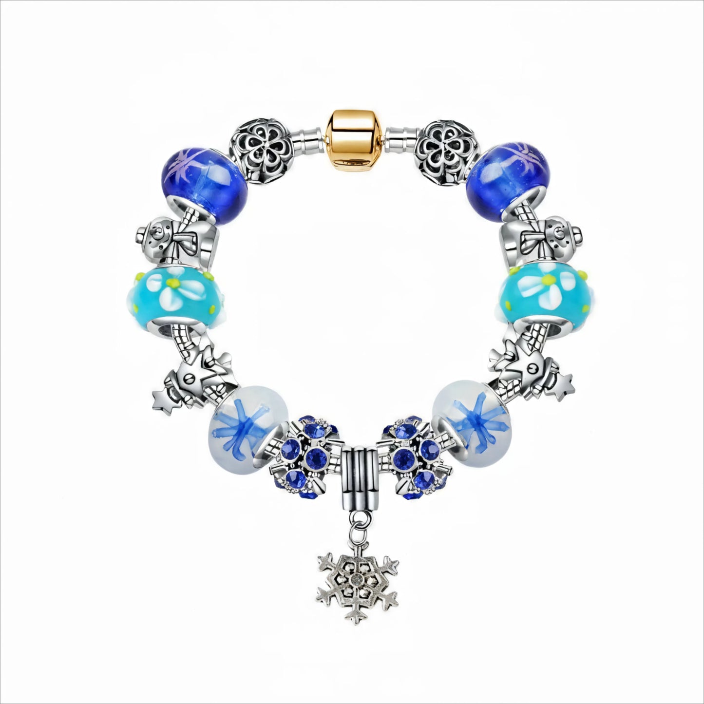Christmas Snowman & Pine Tree Bead Bracelet with Snowflake Pendant Bracelet(20cm) V1132-NSSL20-20