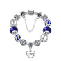 Romantic Love Heart Pendant Bracelet with Rhinestones, Glass Beads(18cm) V1132-NSSL21-18