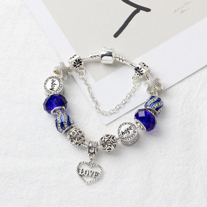 Romantic Love Heart Pendant Bracelet with Rhinestones, Glass Beads(20cm) V1132-NSSL21-20