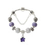 Vintage Alloy Charm Bracelet with Purple Flower Pendant, Crystal Beads(20cm) V1132-NSSL23-20