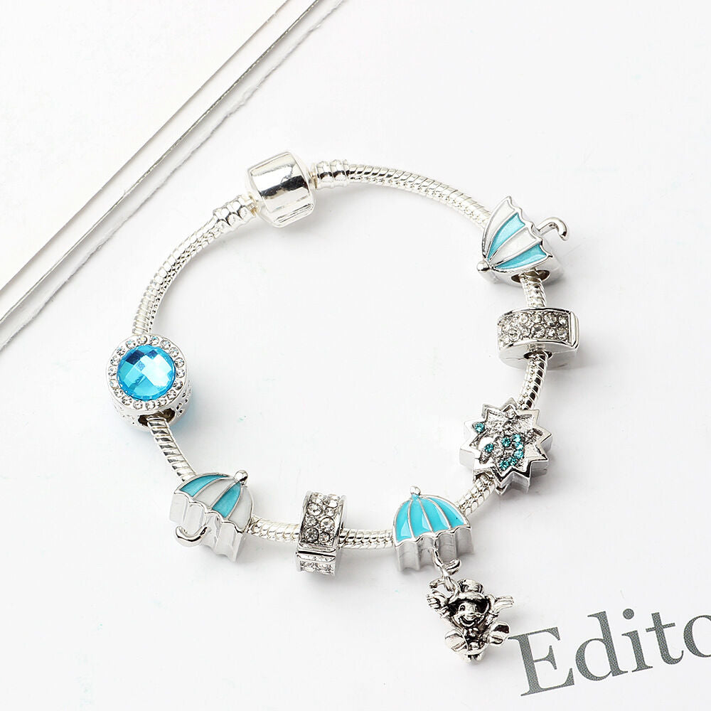 Anime Character Colorful Umbrella Alloy Charm Bracelet with Rhinestones(20cm) V1132-NSSL24-20