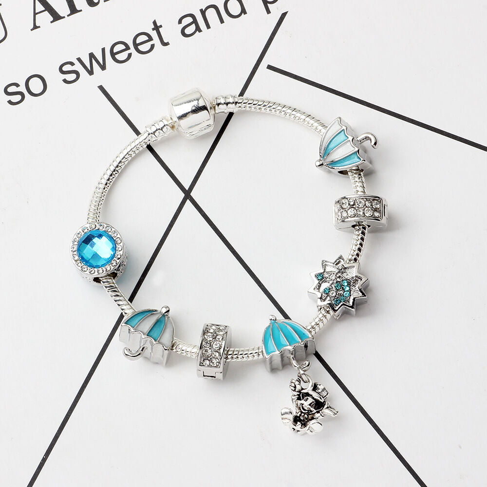 Anime Character Colorful Umbrella Alloy Charm Bracelet with Rhinestones(20cm) V1132-NSSL24-20