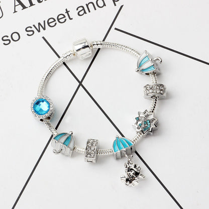 Anime Character Colorful Umbrella Alloy Charm Bracelet with Rhinestones(20cm) V1132-NSSL24-20