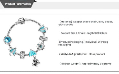 Anime Character Colorful Umbrella Alloy Charm Bracelet with Rhinestones(20cm) V1132-NSSL24-20