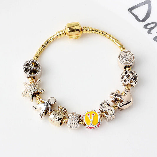 Golden Tropical Marine Life Anchor Money Bag Dollar Bead Bracelet(20cm) V1132-NSSL25-20