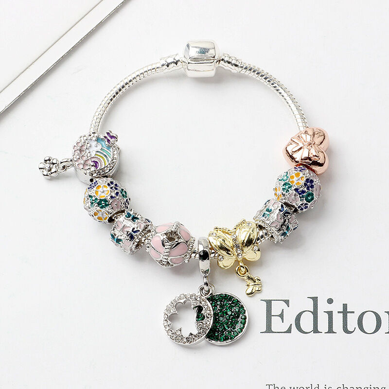 Rhinestone Inlaid Pastoral Style Butterfly Wreath Clover Pendant Bracelet(18cm) V1132-NSSL28-18