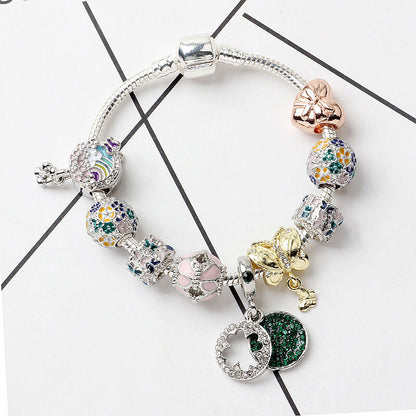 Rhinestone Inlaid Pastoral Style Butterfly Wreath Clover Pendant Bracelet(18cm) V1132-NSSL28-18