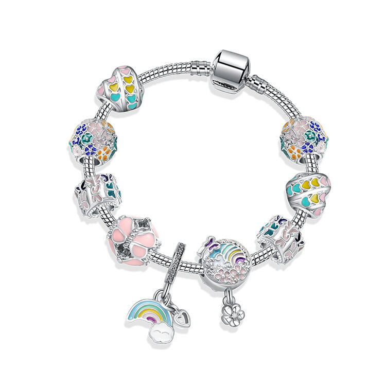 Sky-themed Heart Wreath Rainbow Pendant Alloy Bracelet(18cm) V1132-NSSL29-18